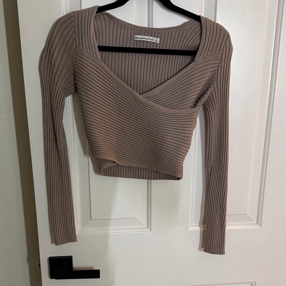 Abercrombie & Fitch Ribbed Beige Wrap Blouse